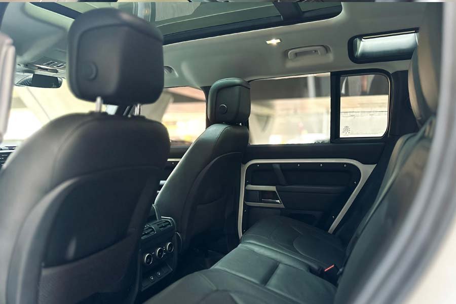 seat and interior of defender white rent in dubai